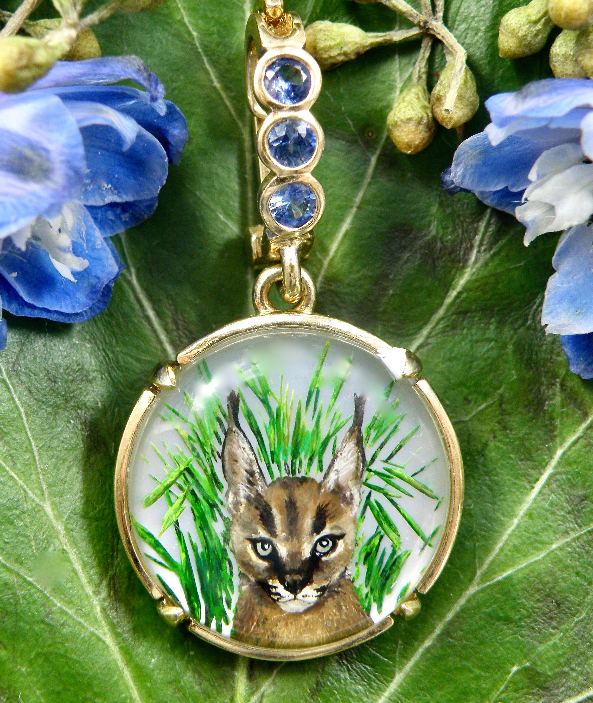 Taille cabochon Pendentif Lynx 18K  Cristal inversé en vente