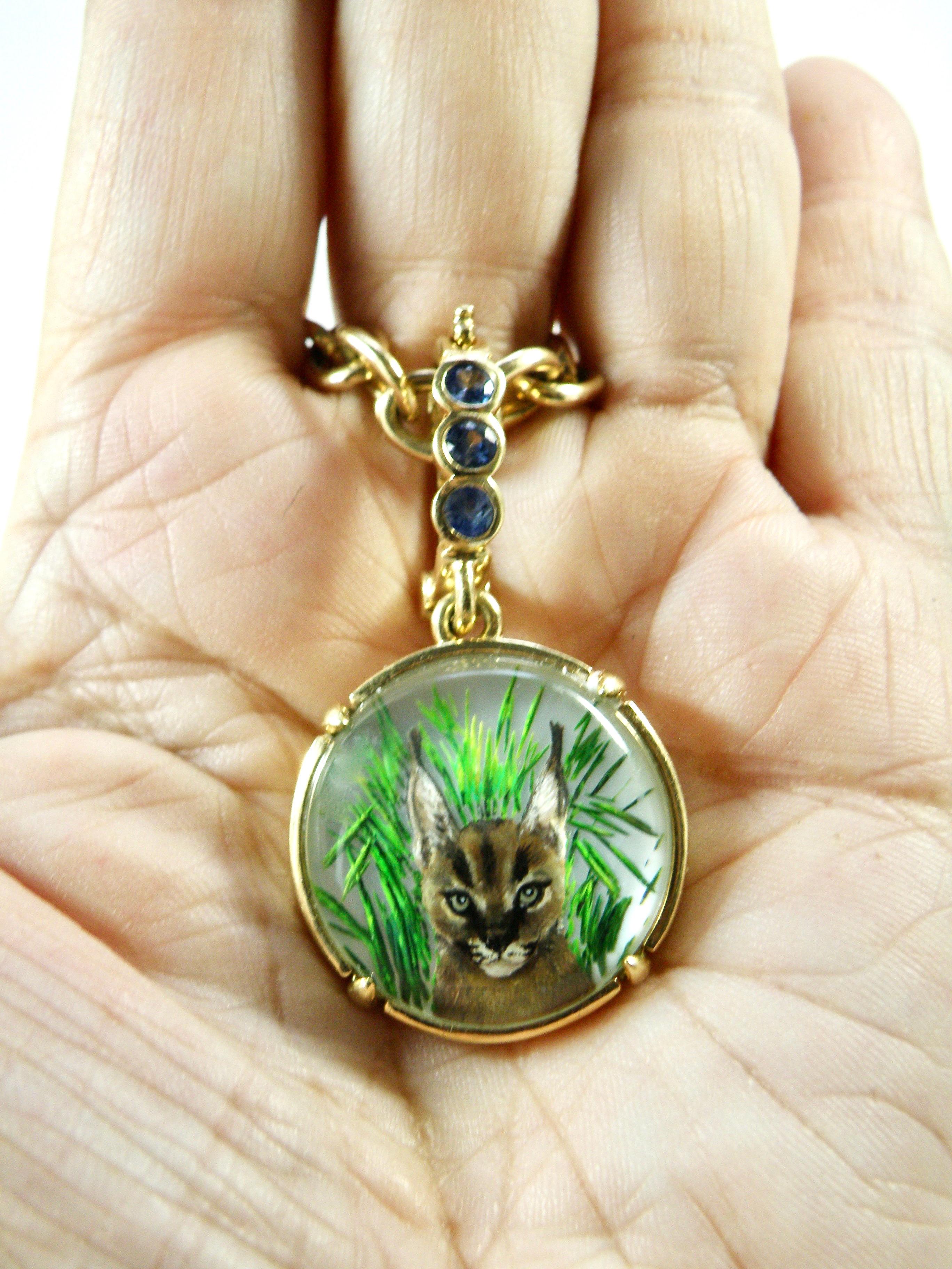 18K Lynx Pendant  Reverse Crystal  In New Condition For Sale In Cohasset, MA