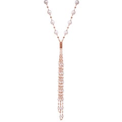 18K 'Magnetic' Rose Gold Akoya Japanese Pearl Tassel Multipurpose Necklace Chic
