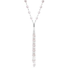 18K 'Magnetic' White Gold Akoya Japanese Pearl Tassel Multipurpose Necklace Chic