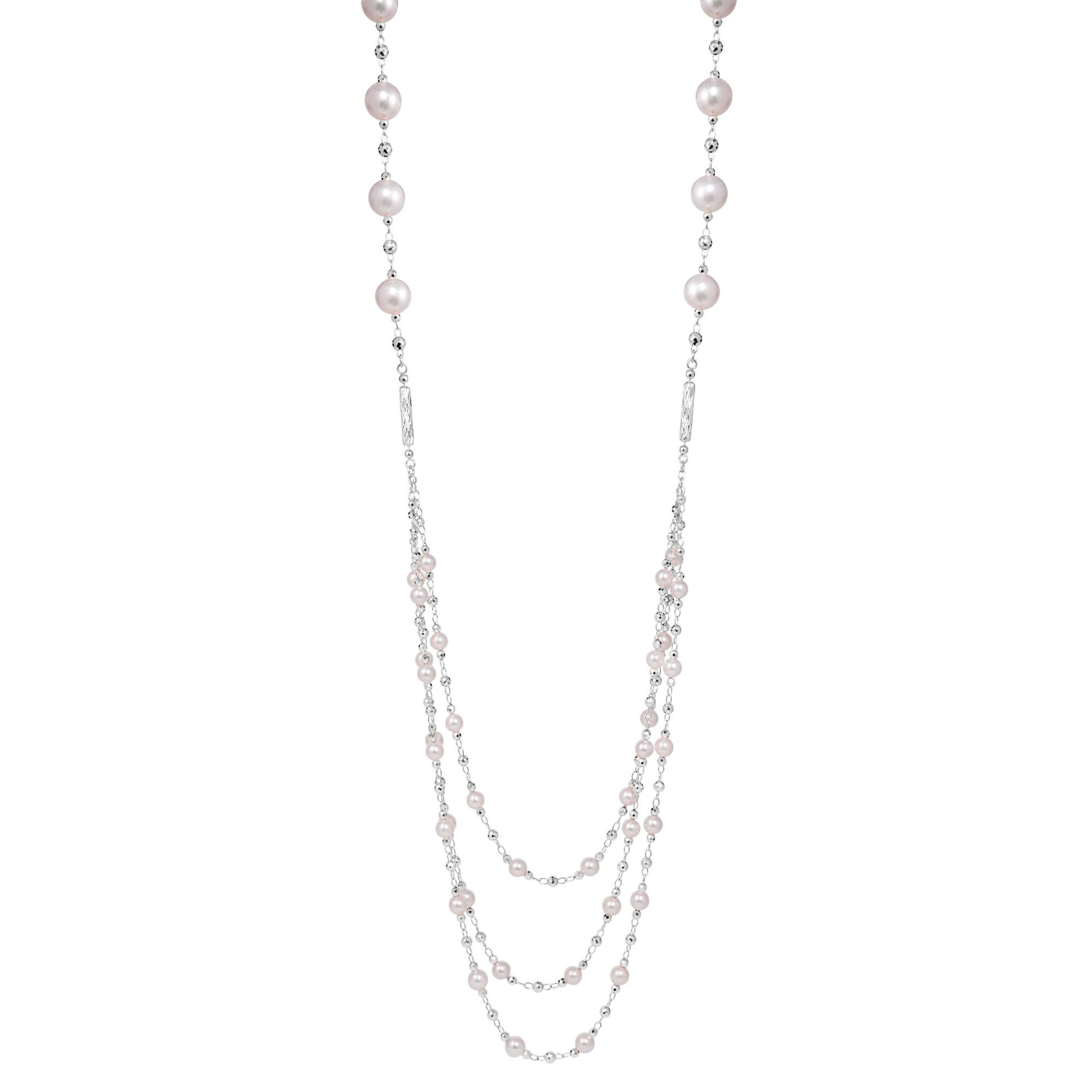 Collier polyvalent en or blanc 18K 'Magnetic' avec perles d'Akoya et pompons Chic Neuf - En vente à Hung Hom, HK