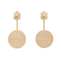 18K Marble, Black Diamond and Vintage Wooden Ball Statement Earrings