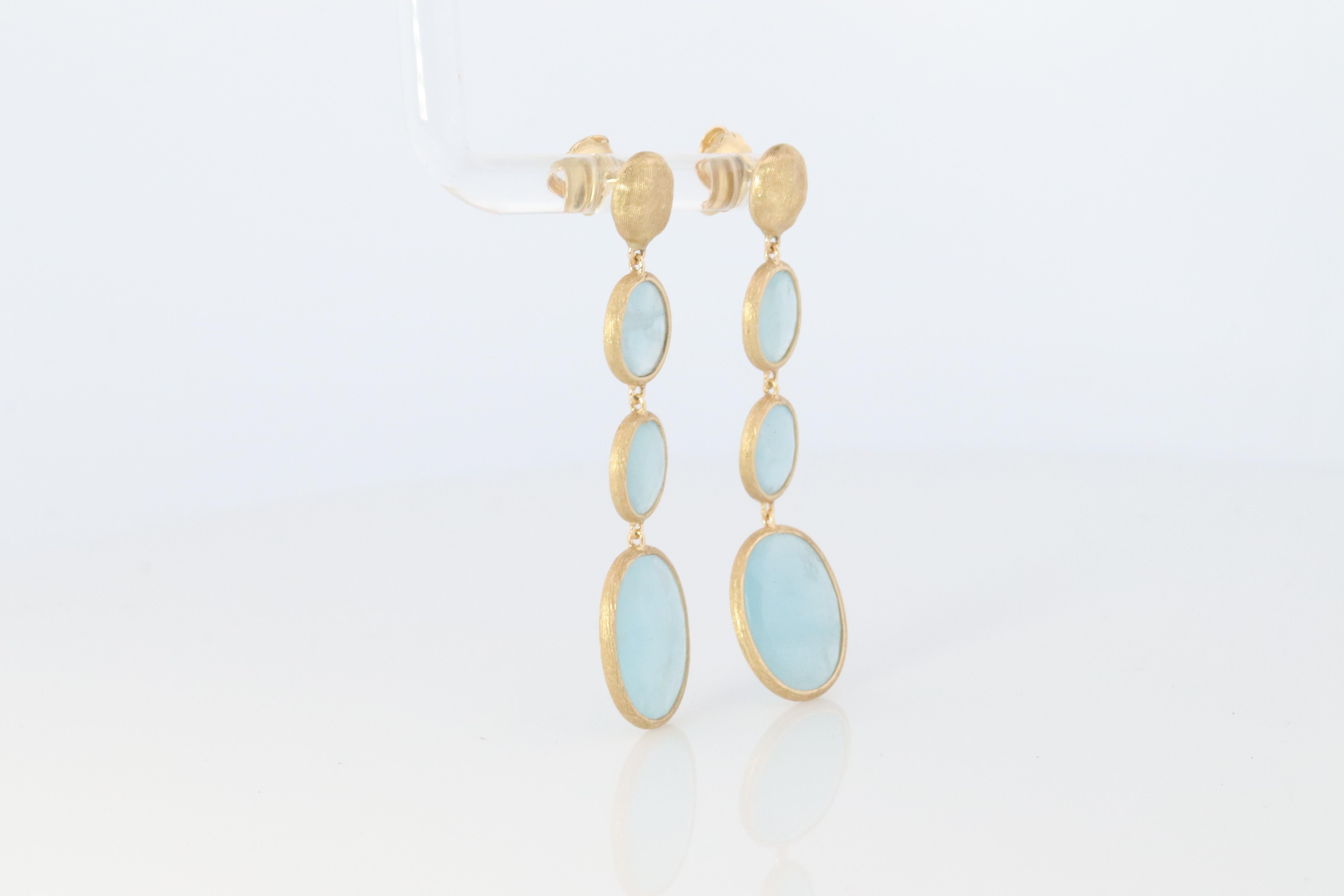 18k Marco Bicego-Ohrringe. Siviglia Kollektion Aquamarin-Tropfen-Ohrringe. (Ovalschliff)