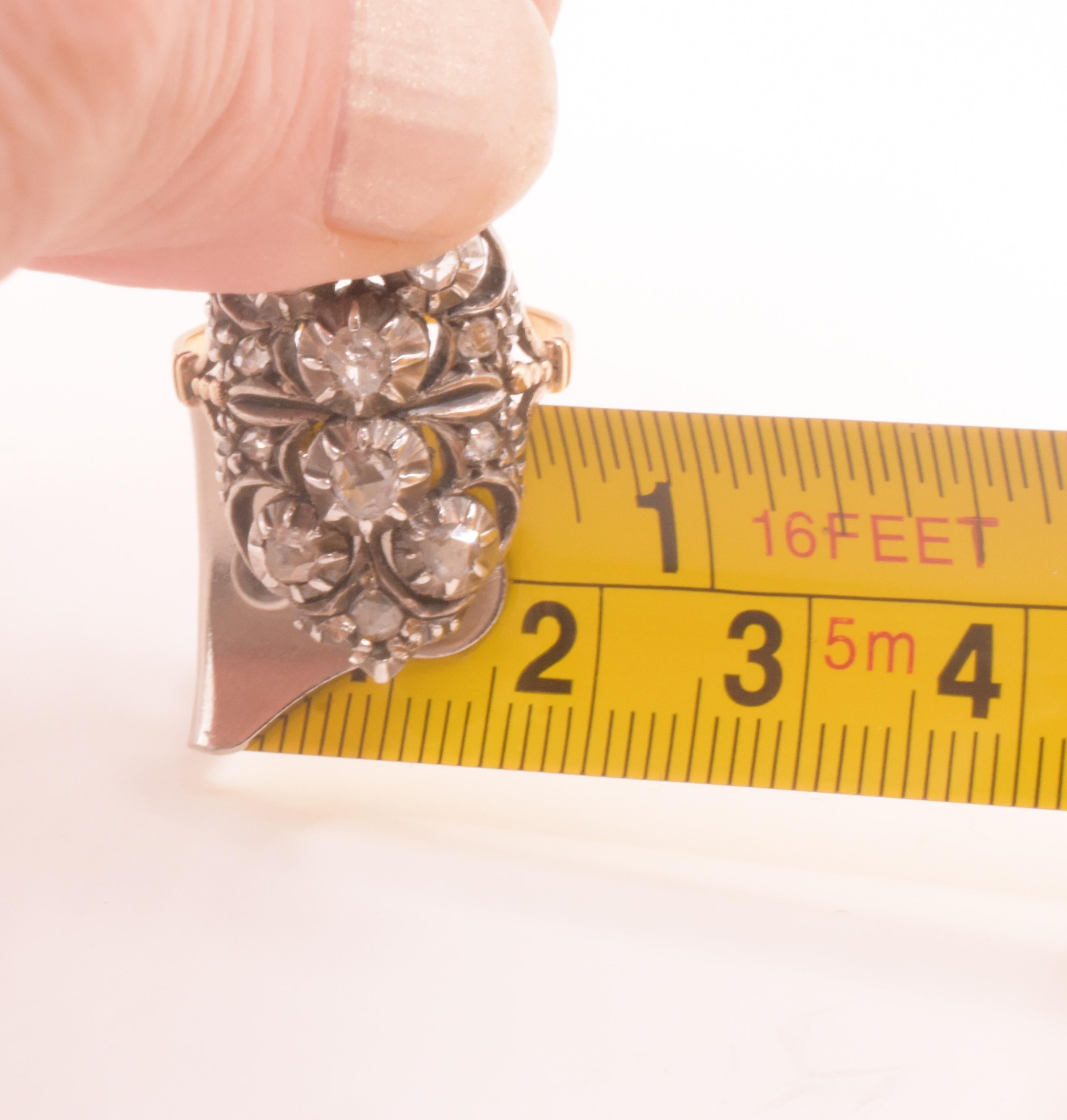 18K Marquis-förmiger frühviktorianischer Diamant-Cluster-Ring im Angebot 6