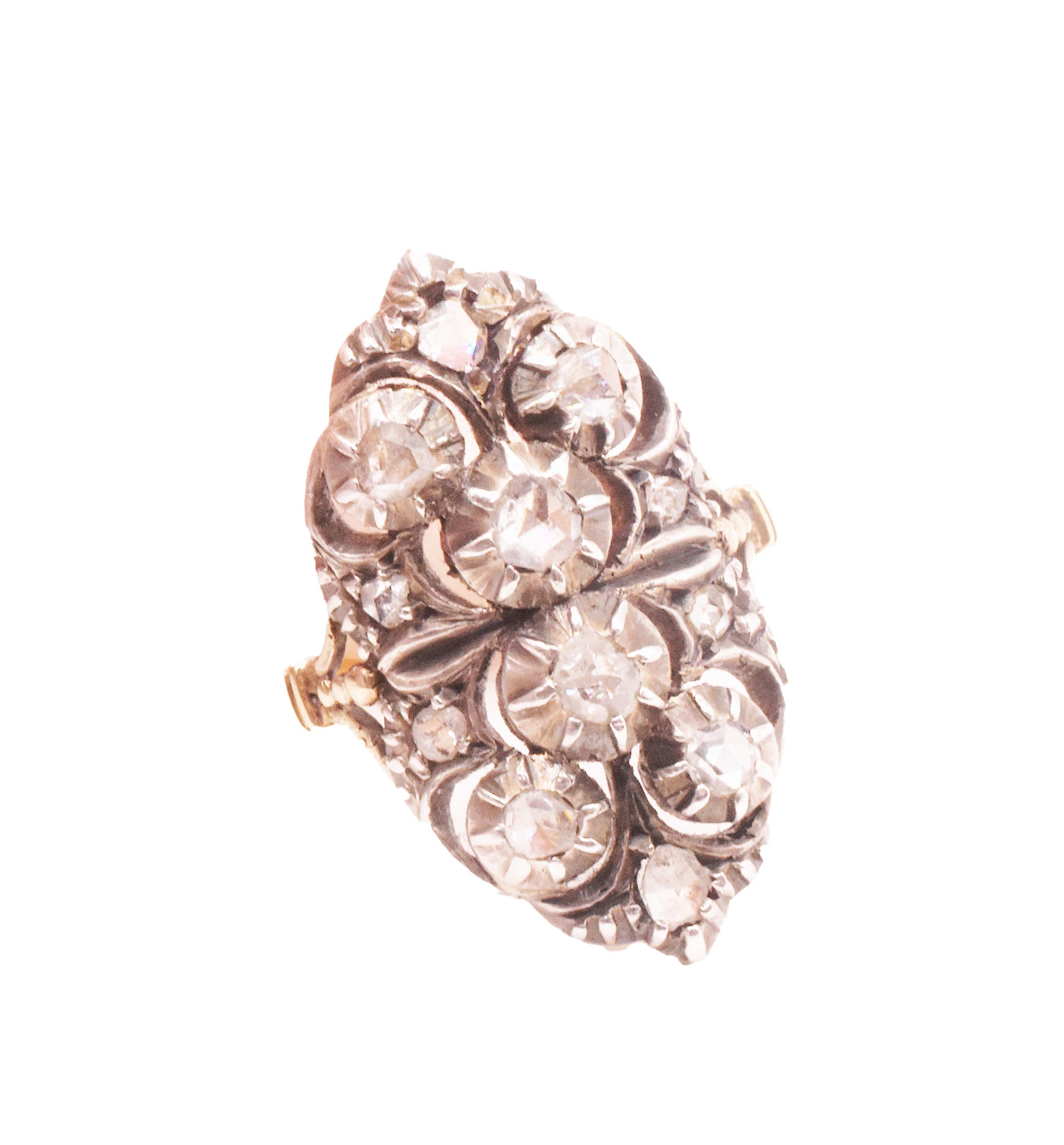 18K Marquis-förmiger frühviktorianischer Diamant-Cluster-Ring im Angebot 11