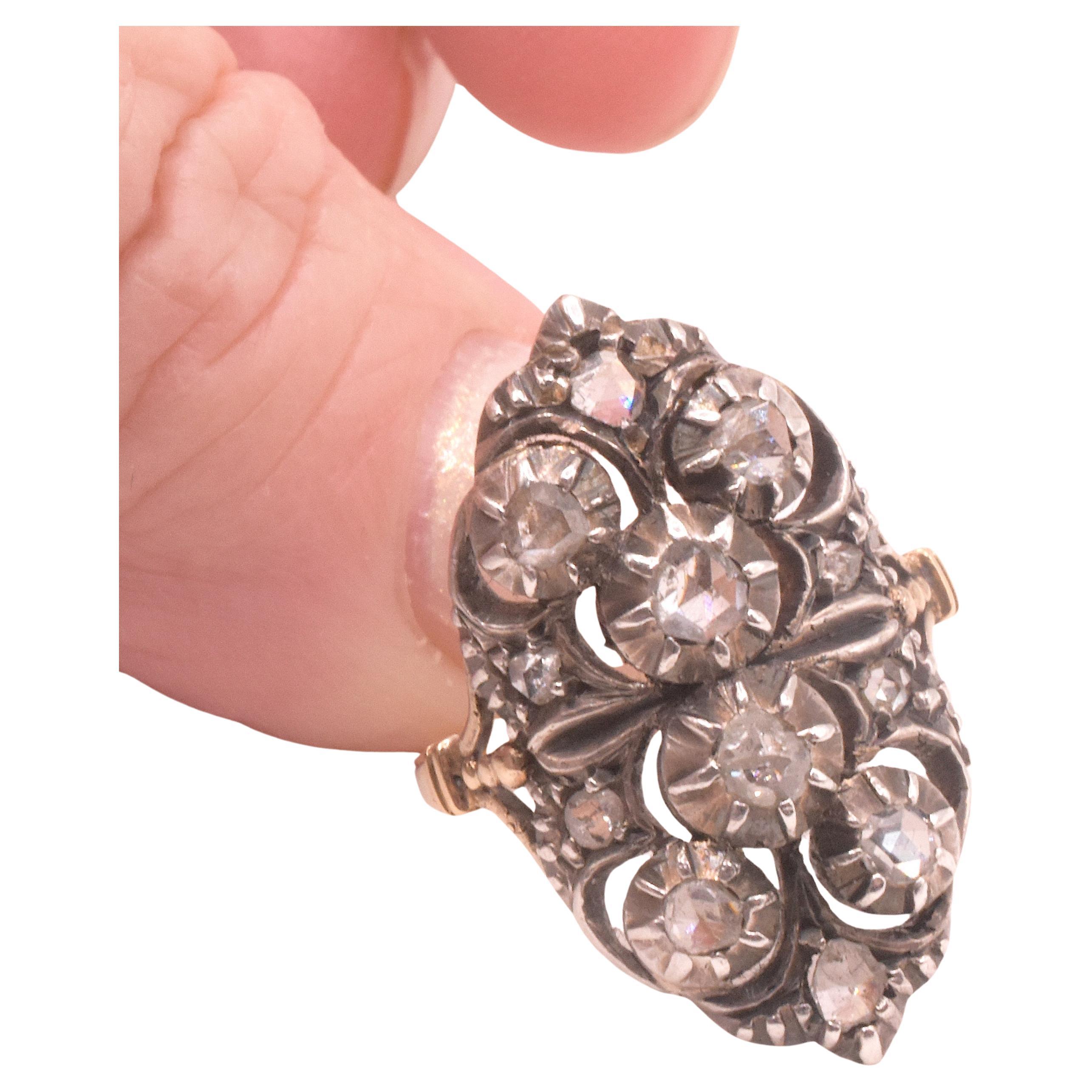 18K Marquis-förmiger frühviktorianischer Diamant-Cluster-Ring (Viktorianisch) im Angebot