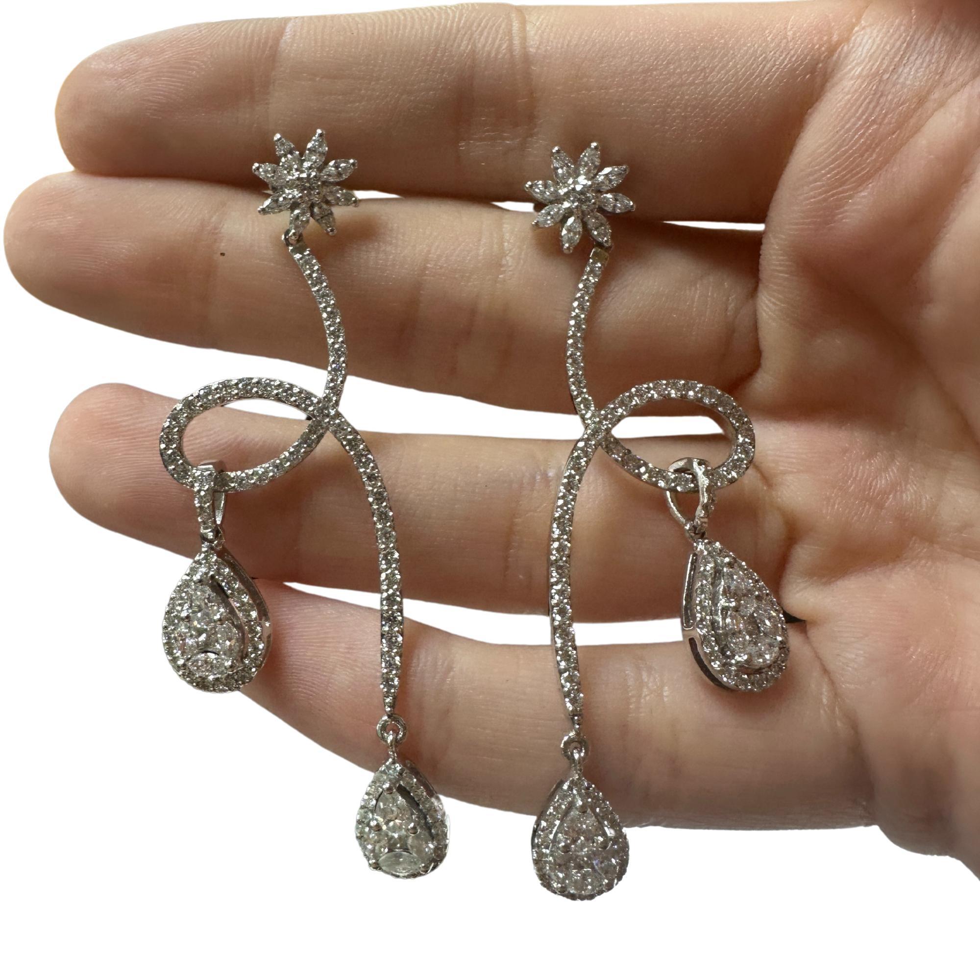 Marquise Cut 18k Marquise and Pear Cut Diamond Earrings For Sale
