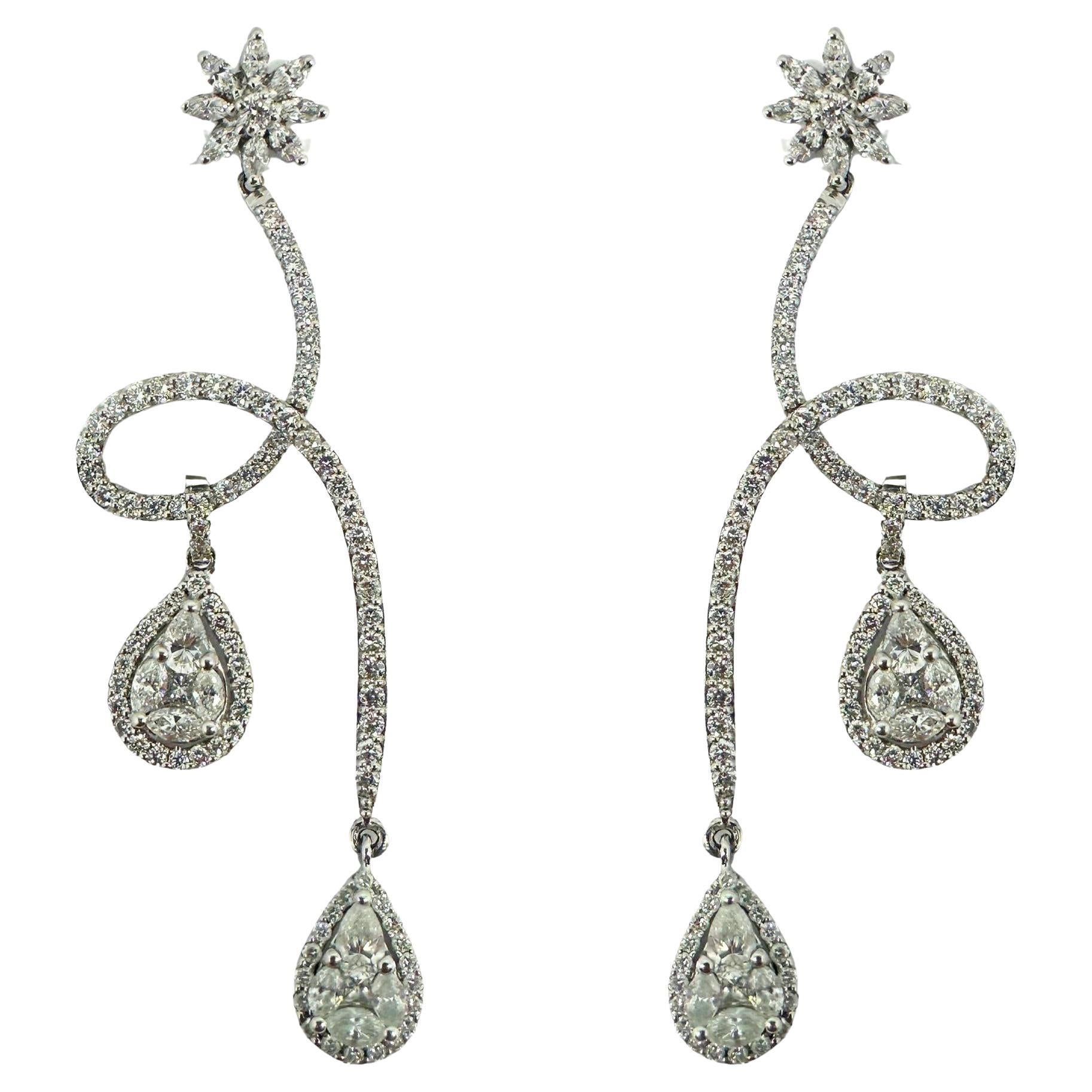 18k Marquise and Pear Cut Diamond Earrings