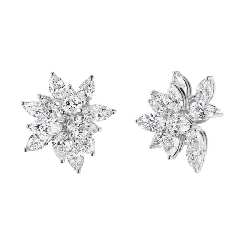 Diamond Drop Earrings Cluster Pear Shape Marquise Shape For Sale at 1stDibs