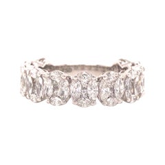 18K Marquise and Princess Cut Diamond Oval Cluster Eternity Band White Gold