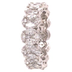 18K Marquise and Princess Cut Diamond Oval Cluster Eternity Band White Gold