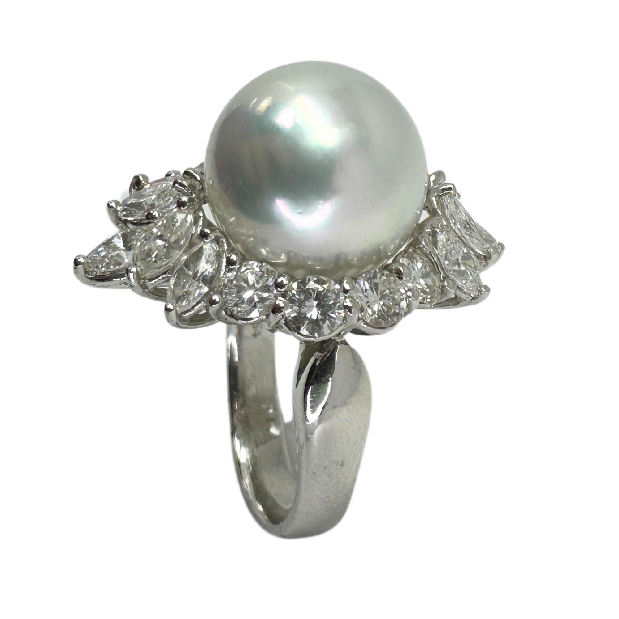 Women's 18K Marquise Cut Diamond and Pearl Cocktail Ring