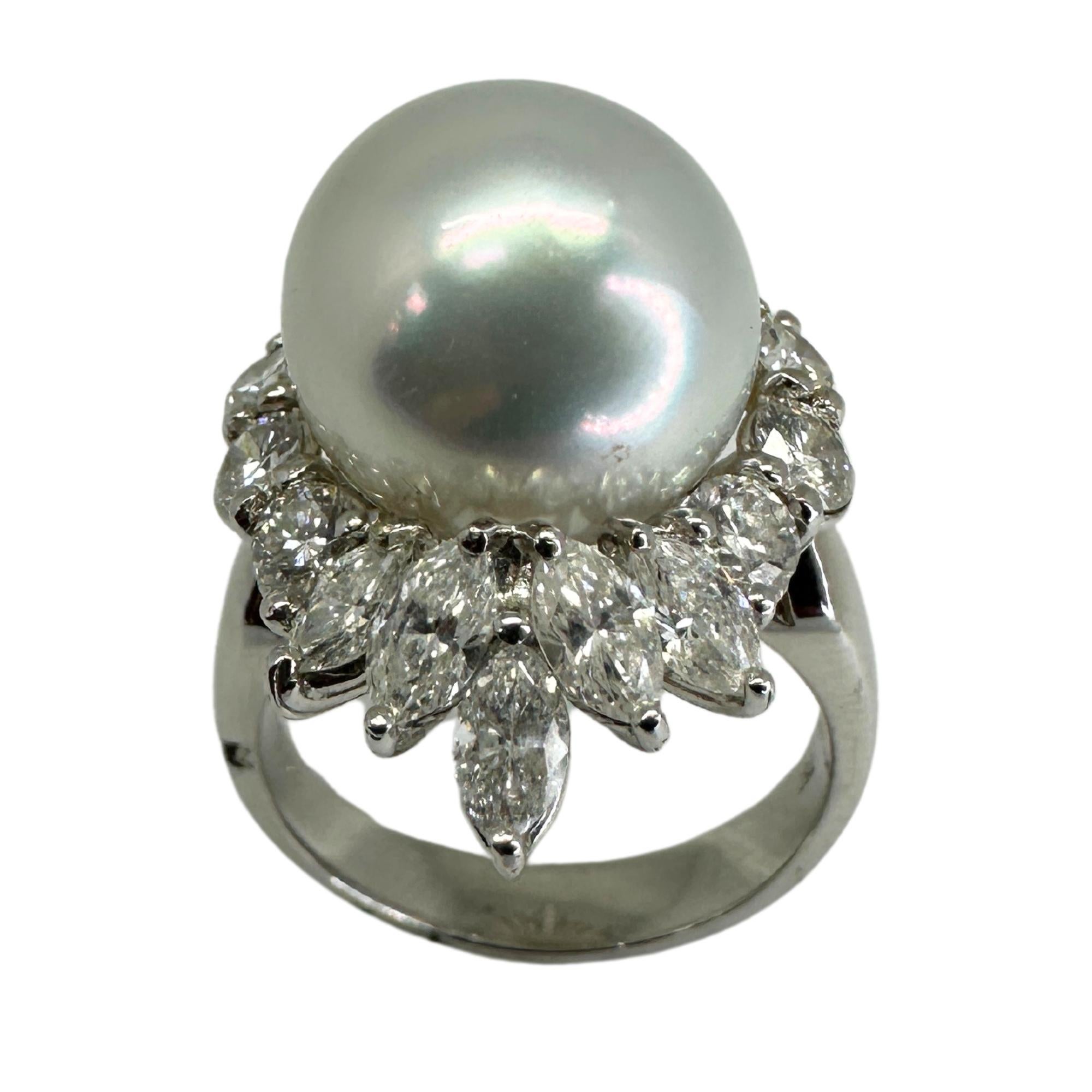 18K Marquise Cut Diamond and Pearl Cocktail Ring 1