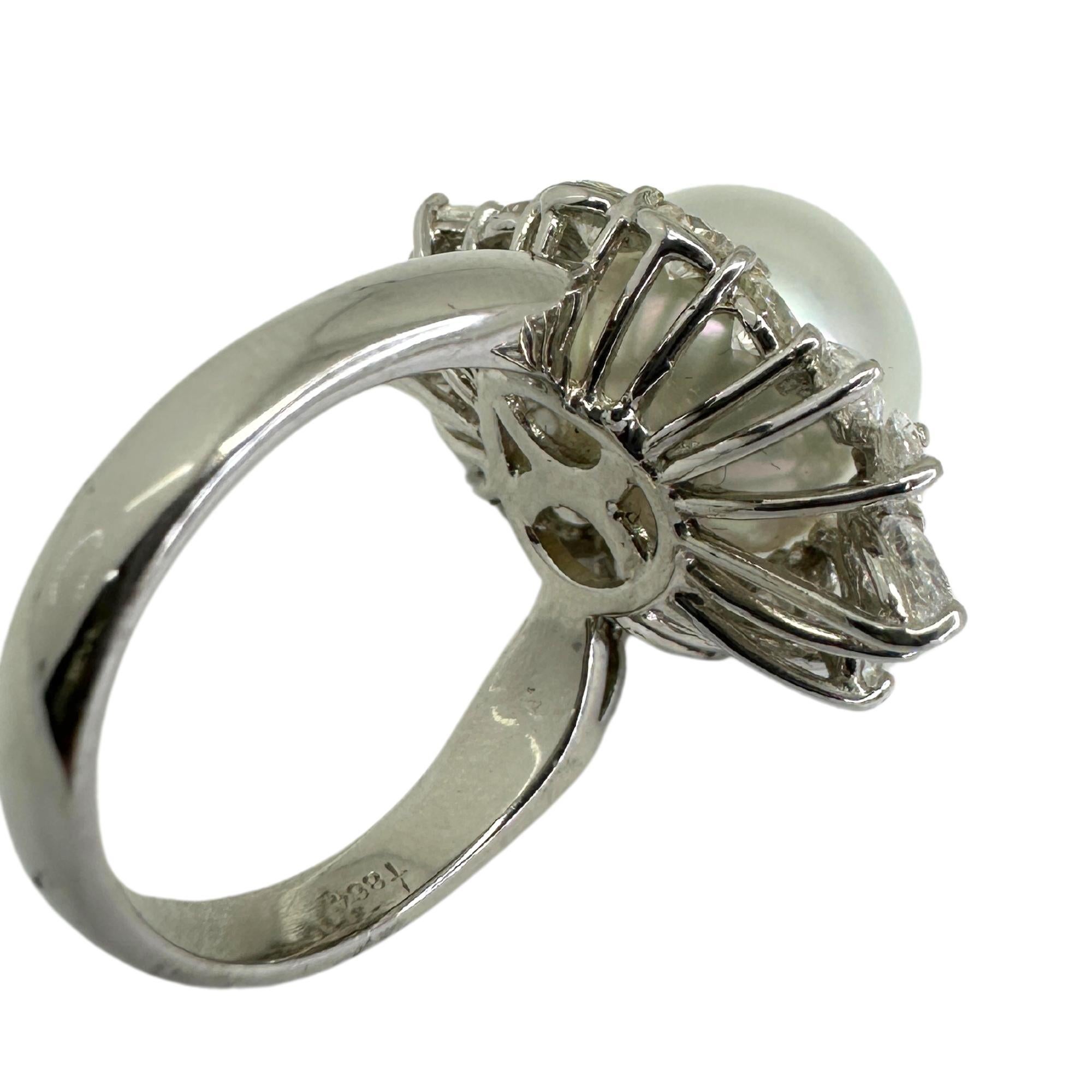 18K Marquise Cut Diamond and Pearl Cocktail Ring 2
