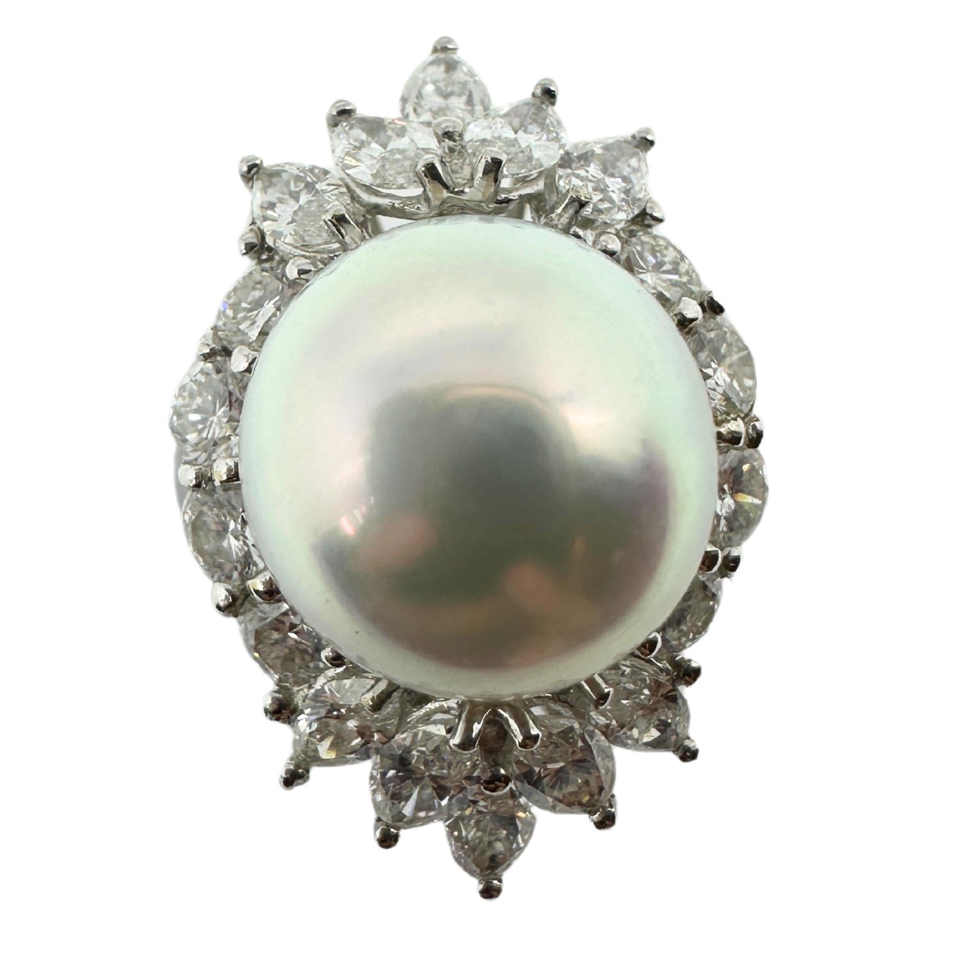 18K Marquise Cut Diamond and Pearl Cocktail Ring 3