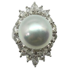 18K Marquise Cut Diamond and Pearl Cocktail Ring
