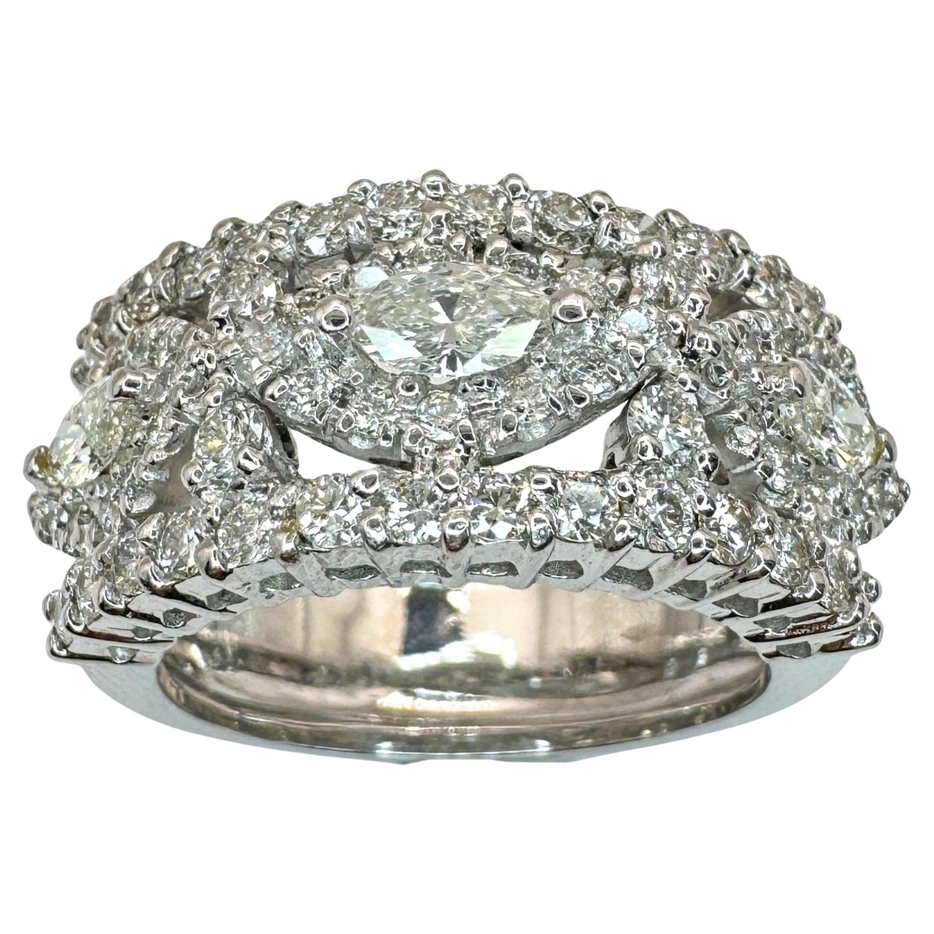 18k Marquise Cut Wide Band Diamond Ring For Sale