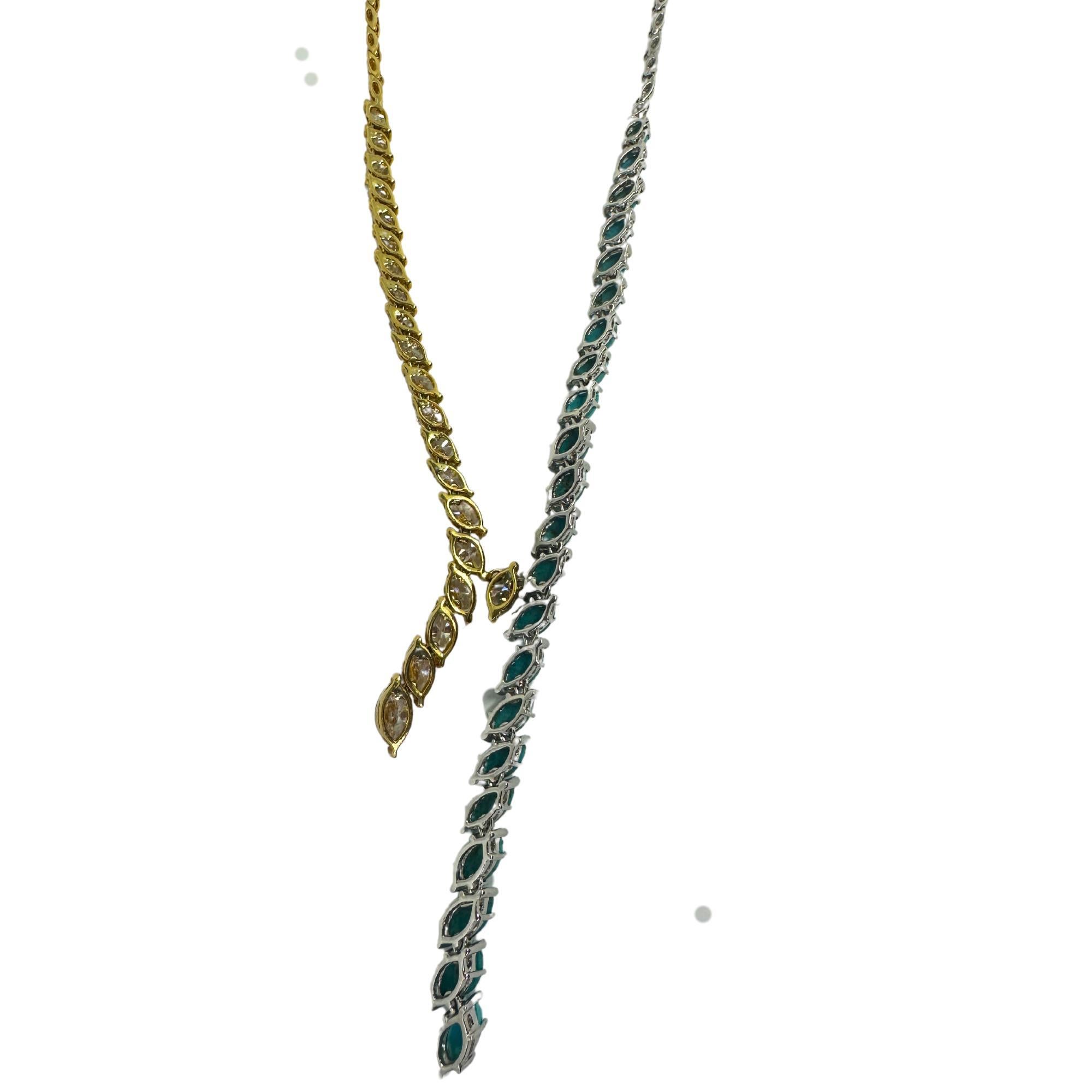 18k Marquise Diamond and Turquoise Necklace For Sale 5