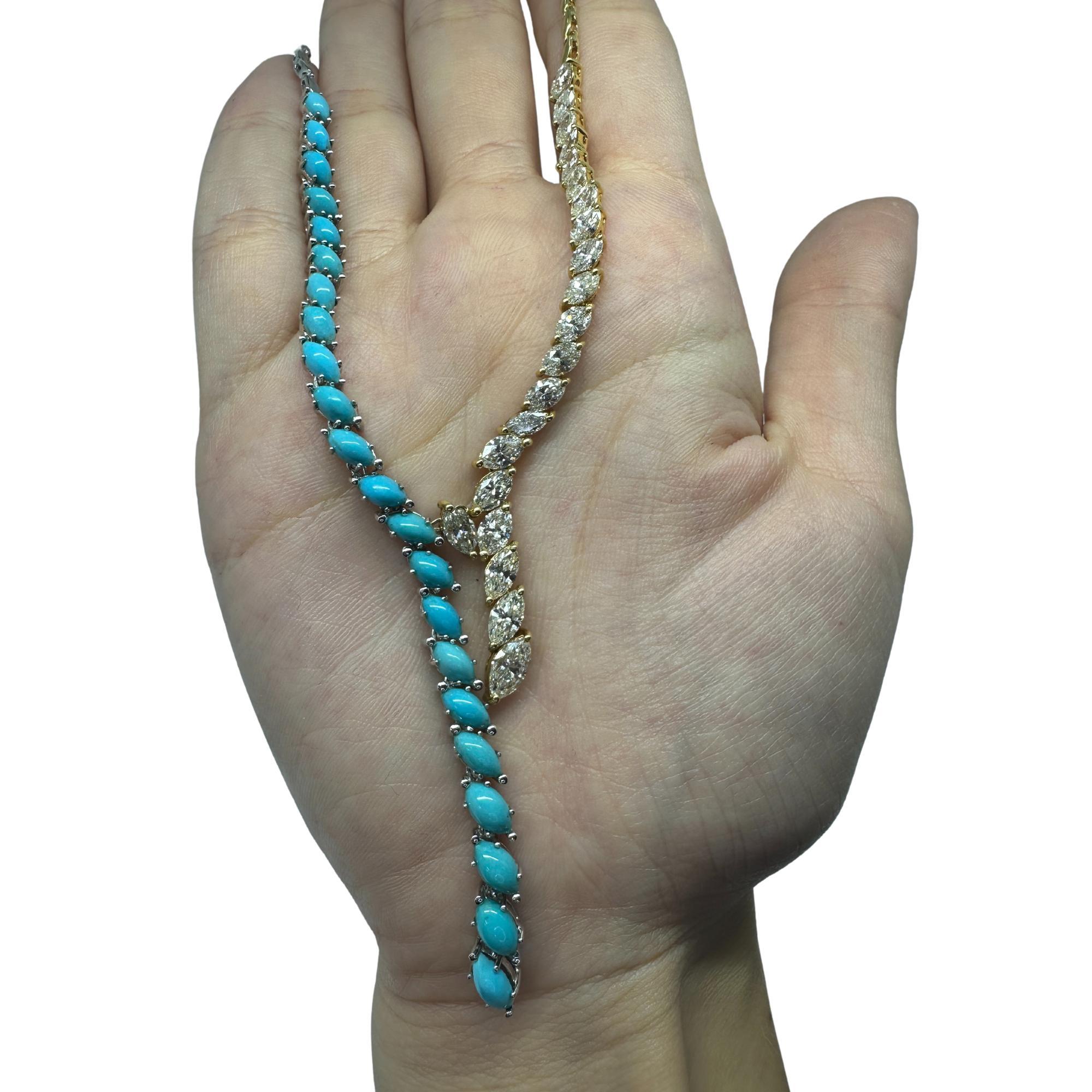 18k Marquise Diamond and Turquoise Necklace For Sale 8