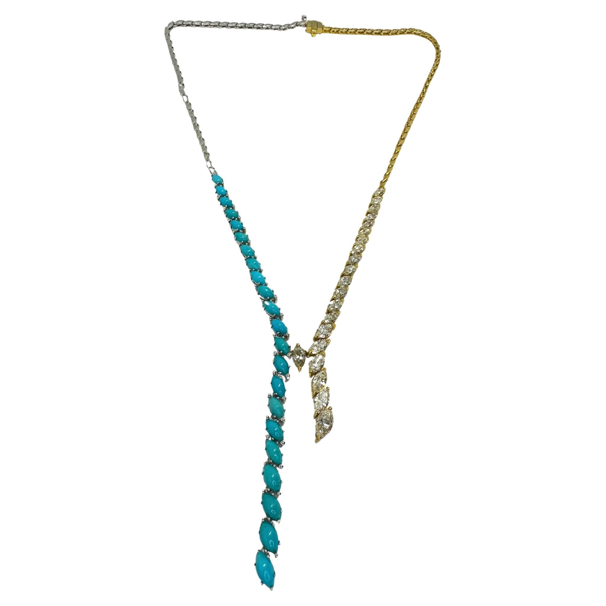 18k Marquise Diamond and Turquoise Necklace