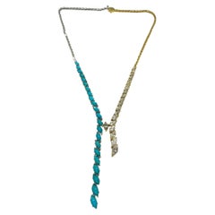 18k Marquise Diamond and Turquoise Necklace