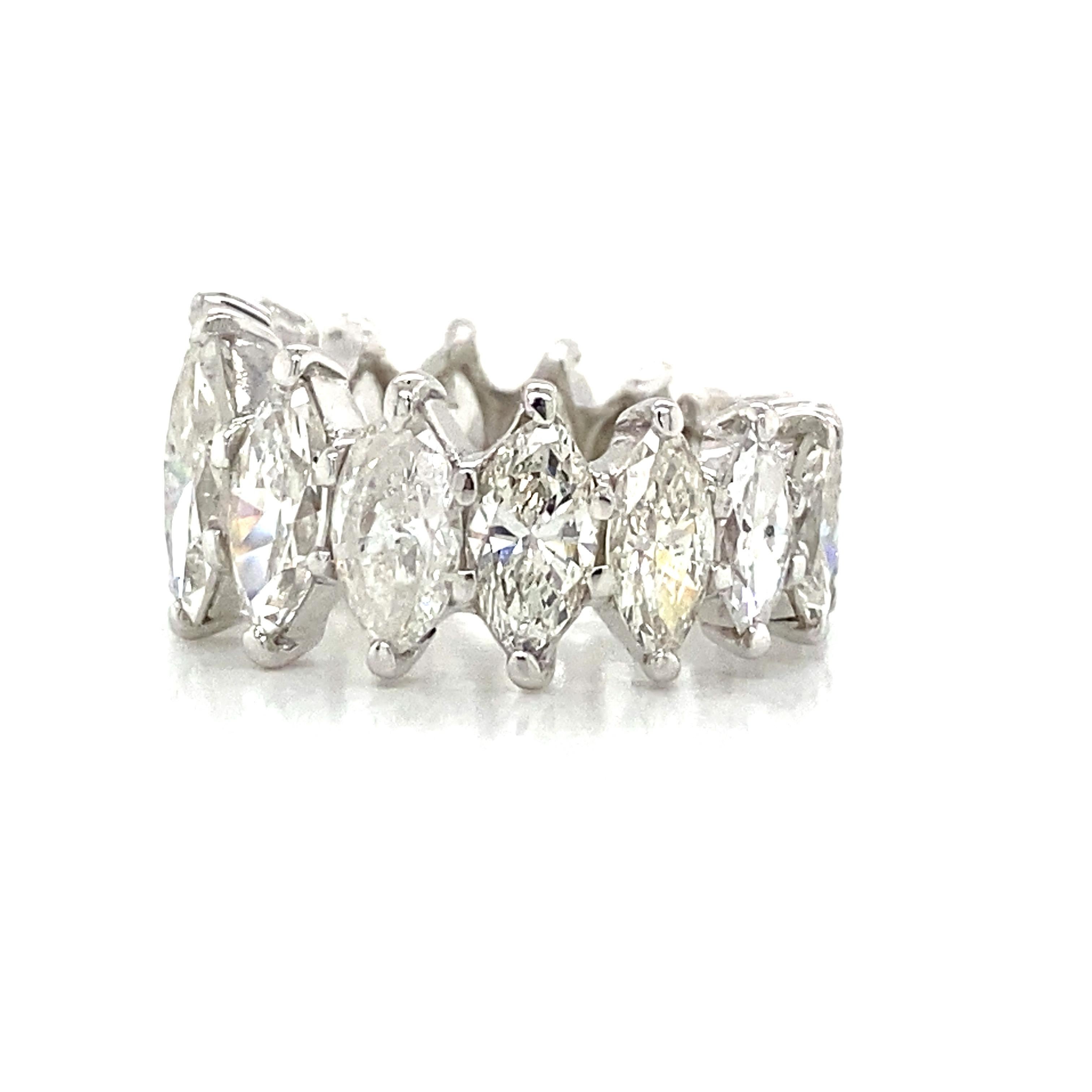Marquise Cut 18k Marquise Diamond Graduated 7.50 Carat Eternity Band White Gold For Sale