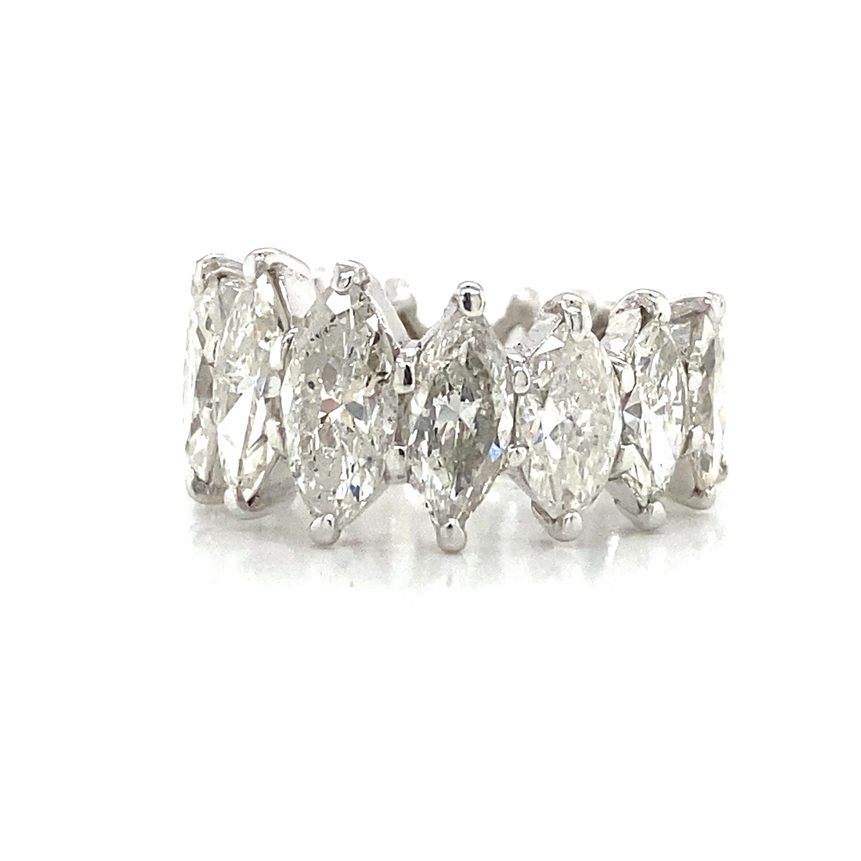 18k Marquise Diamond Graduated 7.50 Carat Eternity Band White Gold In Good Condition For Sale In Boca Raton, FL