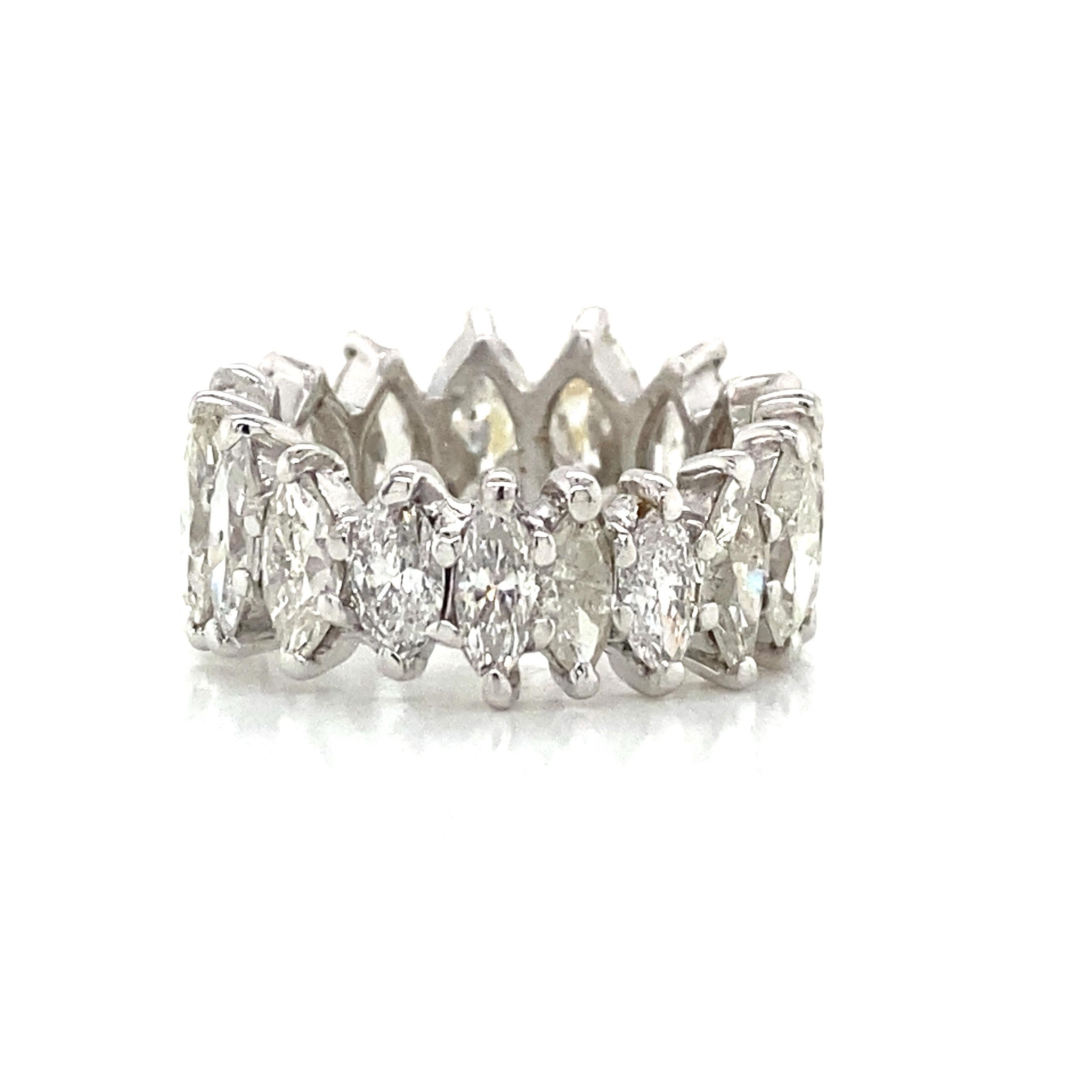 Women's 18k Marquise Diamond Graduated 7.50 Carat Eternity Band White Gold For Sale