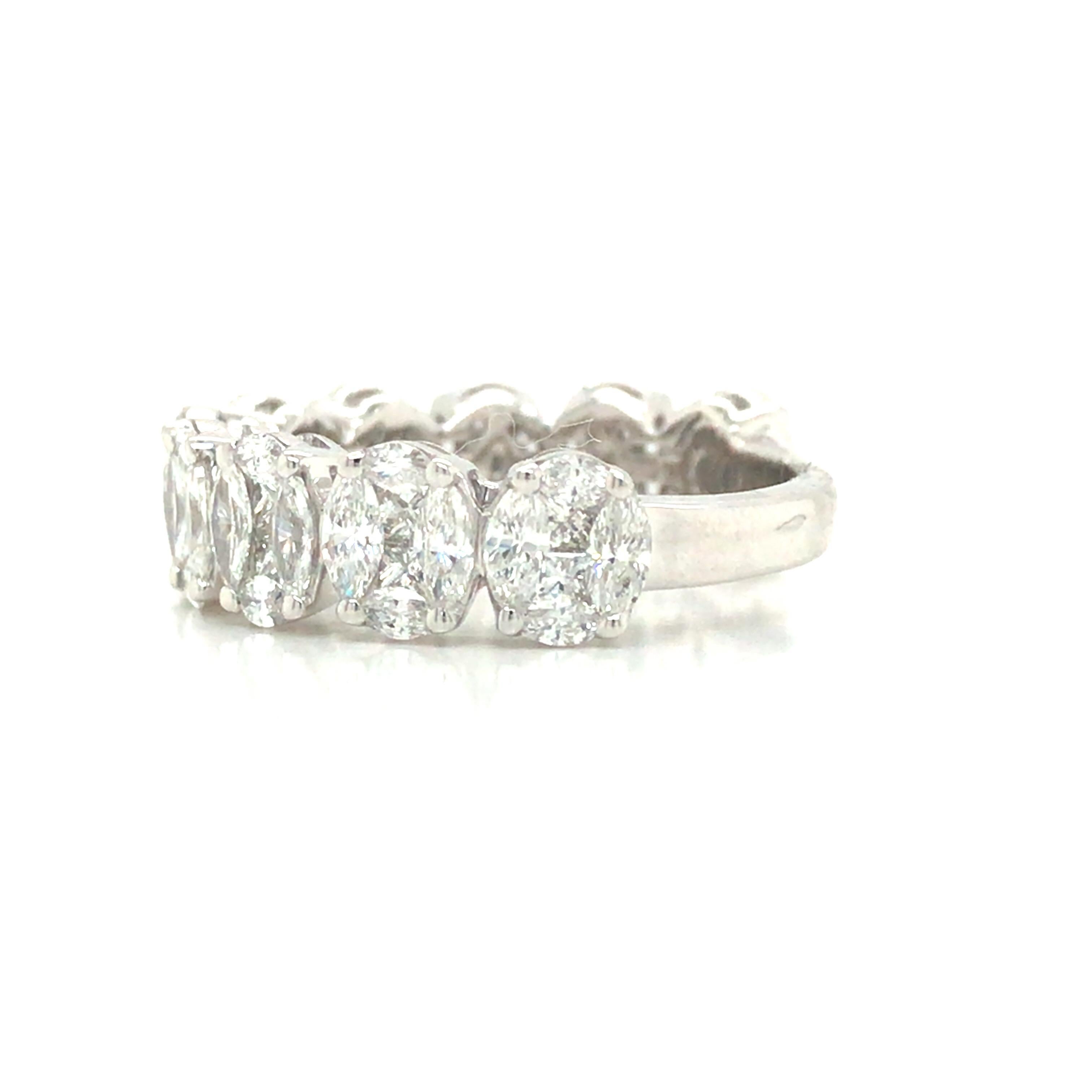18K Marquise Princess Cut Diamond Oval Cluster 3/4 Eternity Band White Gold In New Condition In Boca Raton, FL