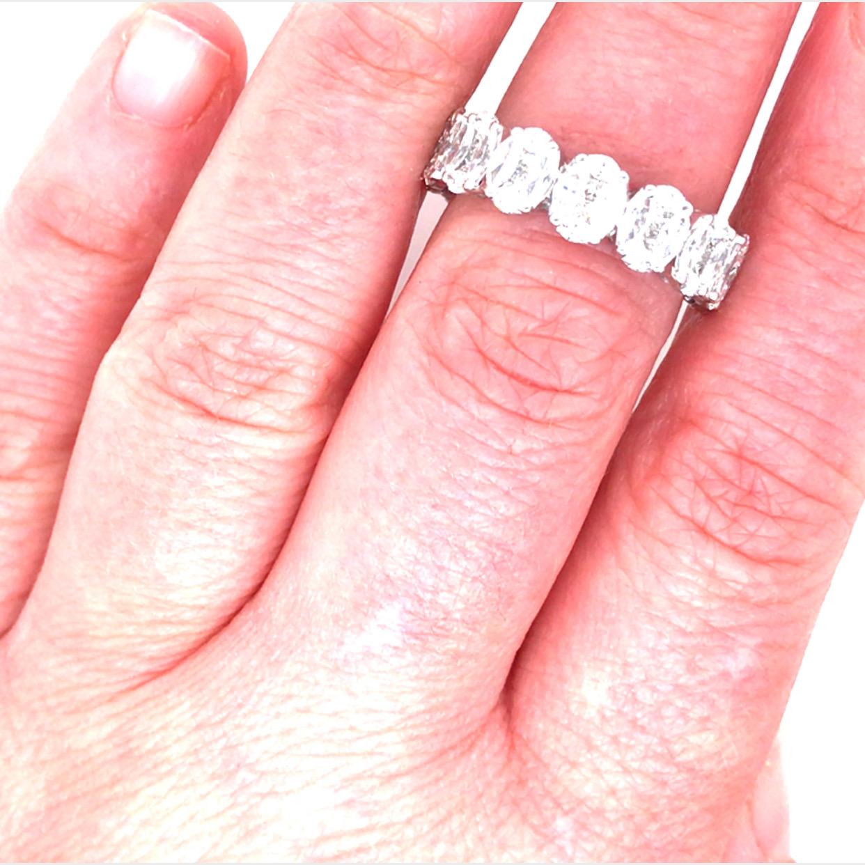 18K Marquise Princess Cut Diamond Oval Cluster 3/4 Eternity Band White Gold 3