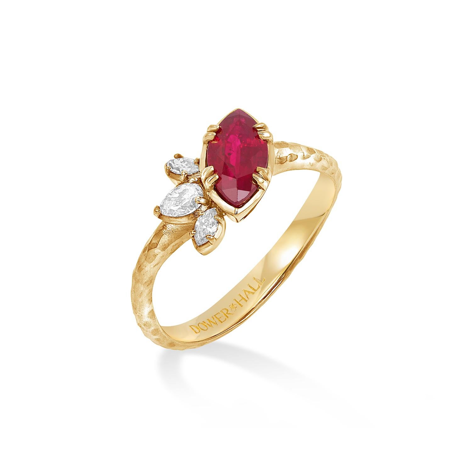Anillo Stargazer de Rubí Marquesa y Diamantes de 18k Corte pera en venta