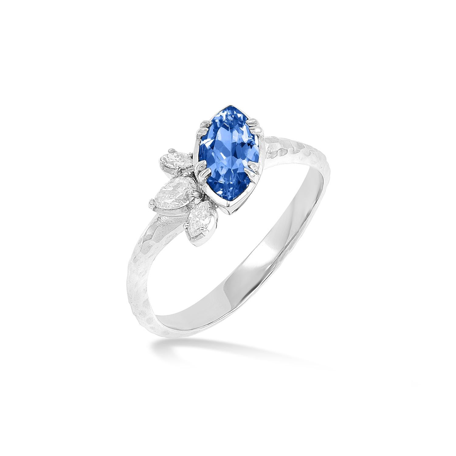 Modern 18k Marquise Sapphire & Diamond Stargazer Ring For Sale