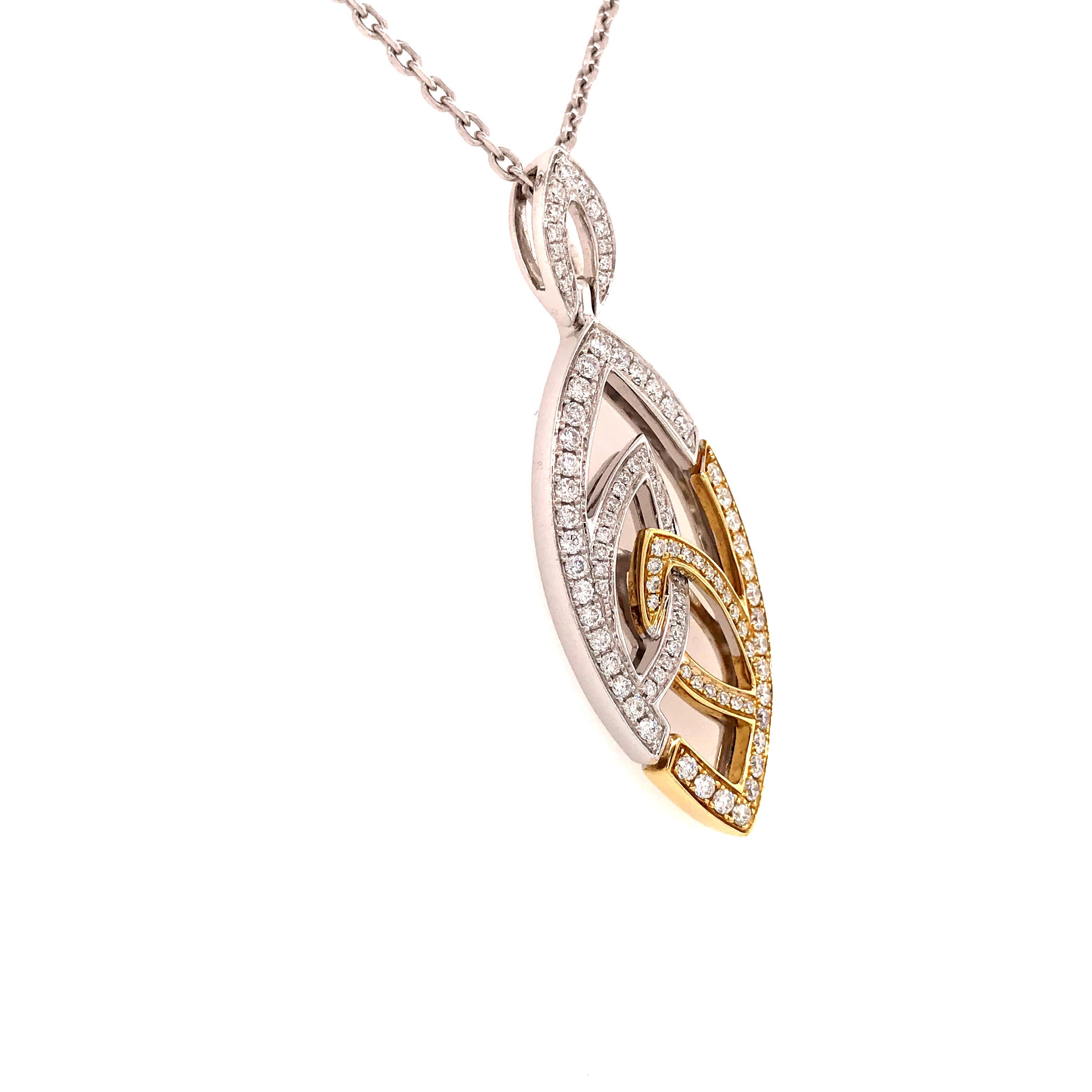 18 Karat Marquise Shape Pendant on Open Link Necklace Two-Tone Gold For Sale 3