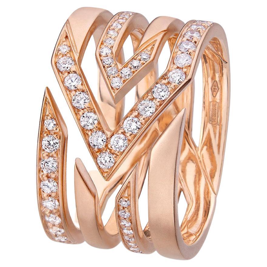 18K Matt Rose Gold Band Ring with White Diamonds 0.44 Carats For Sale
