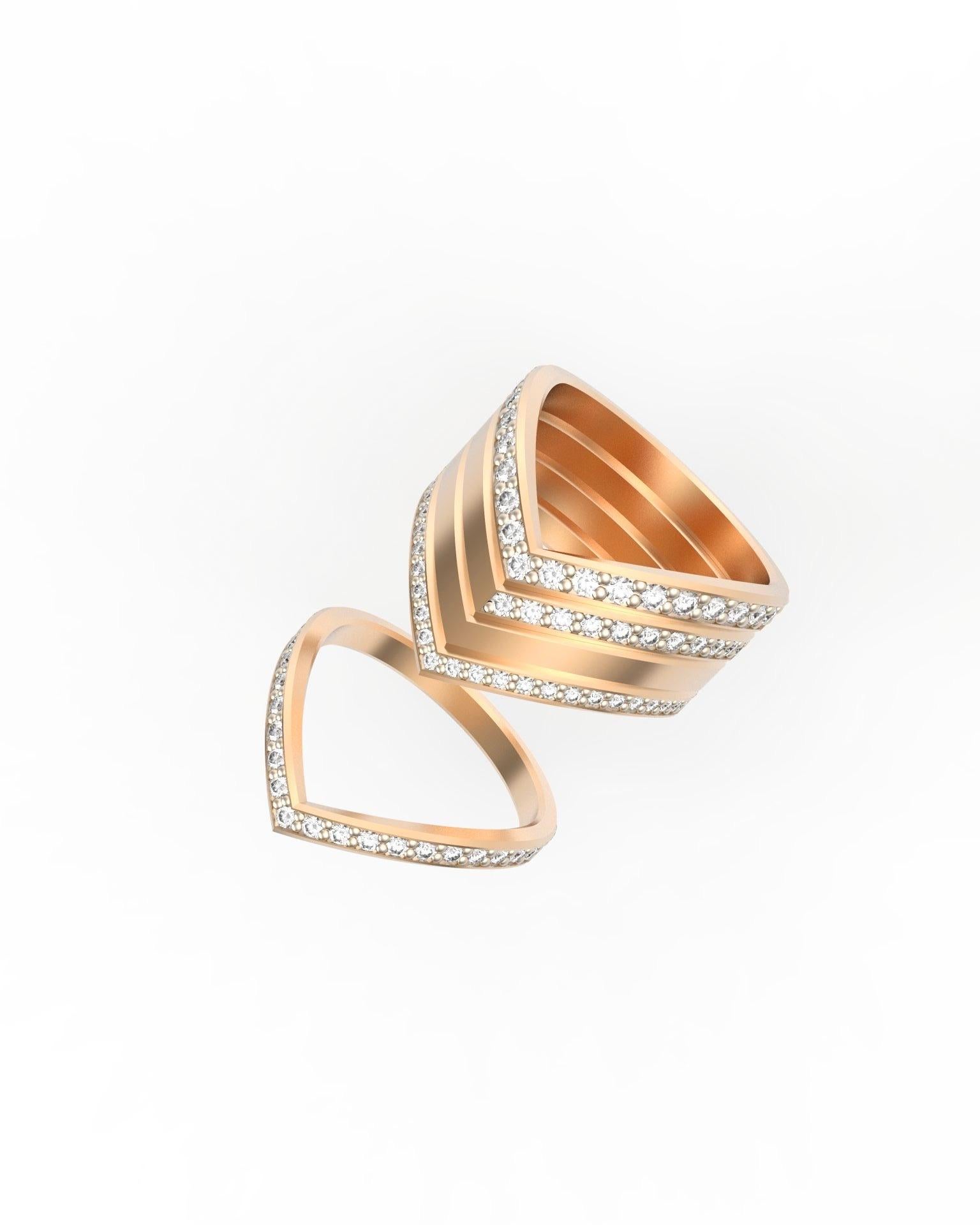 Brilliant Cut 18K Matt Rose Gold Ring with White Diamonds 0.10 Carats For Sale