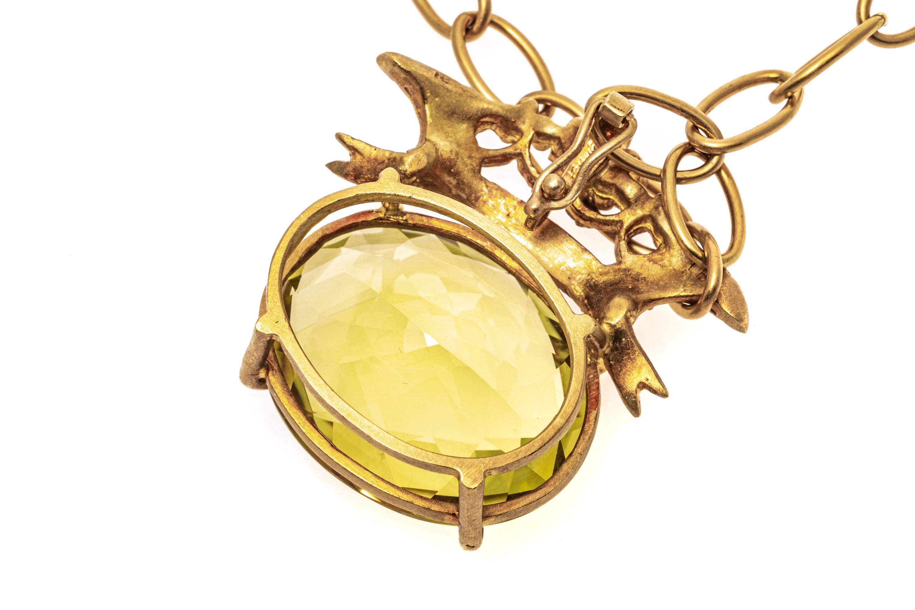 Chaîne en or jaune mat 18 carats avec pendentif couronne en citrine 14 carats, environ 12,36 carats en vente 2