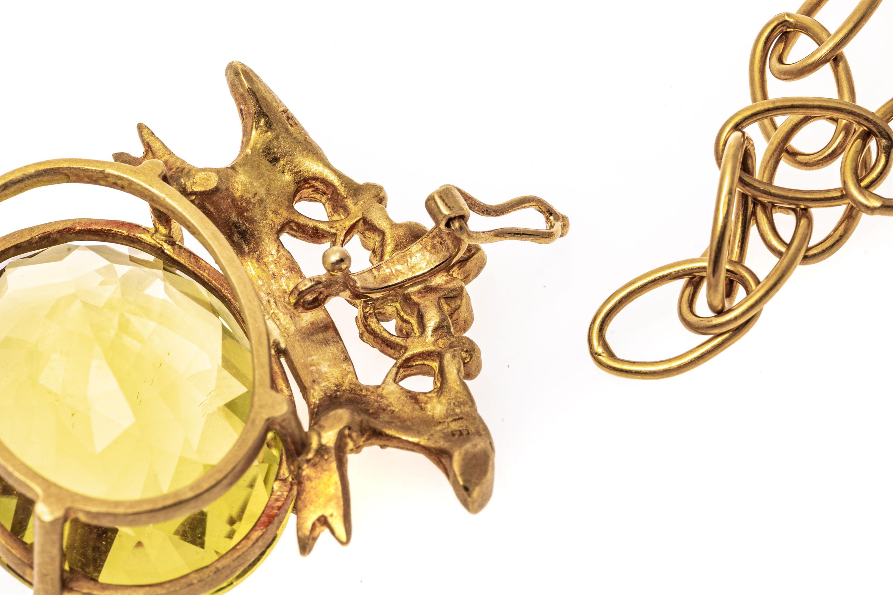 Chaîne en or jaune mat 18 carats avec pendentif couronne en citrine 14 carats, environ 12,36 carats Pour femmes en vente