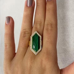 18K Matte Yellow Gold Hexagon Cocktail Fashion Ring with Malachite and Diamonds