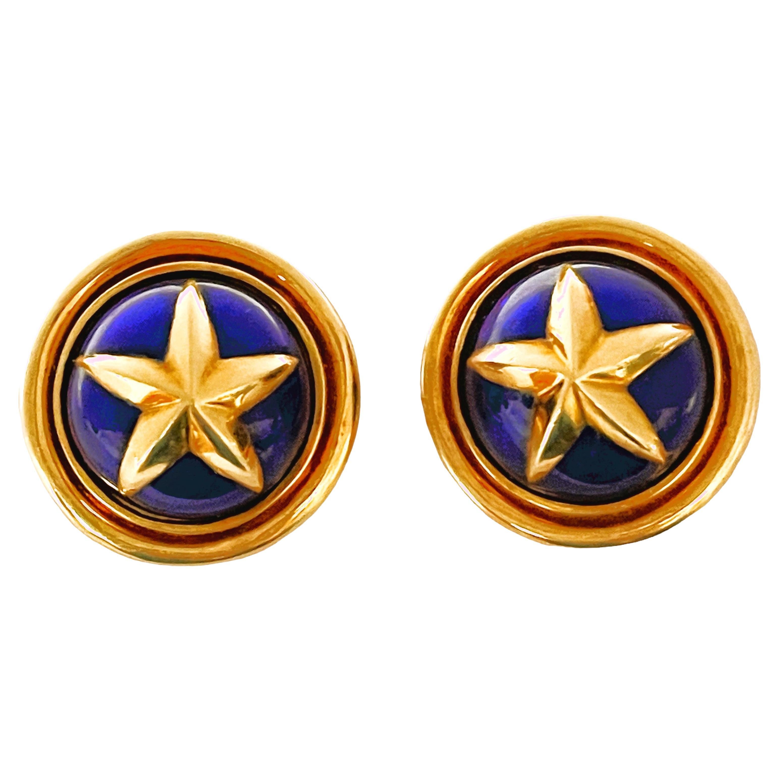 18k Mavito Royal Blue Enamel Gold Star Earrings Omega Clip Post Backs For  Sale at 1stDibs