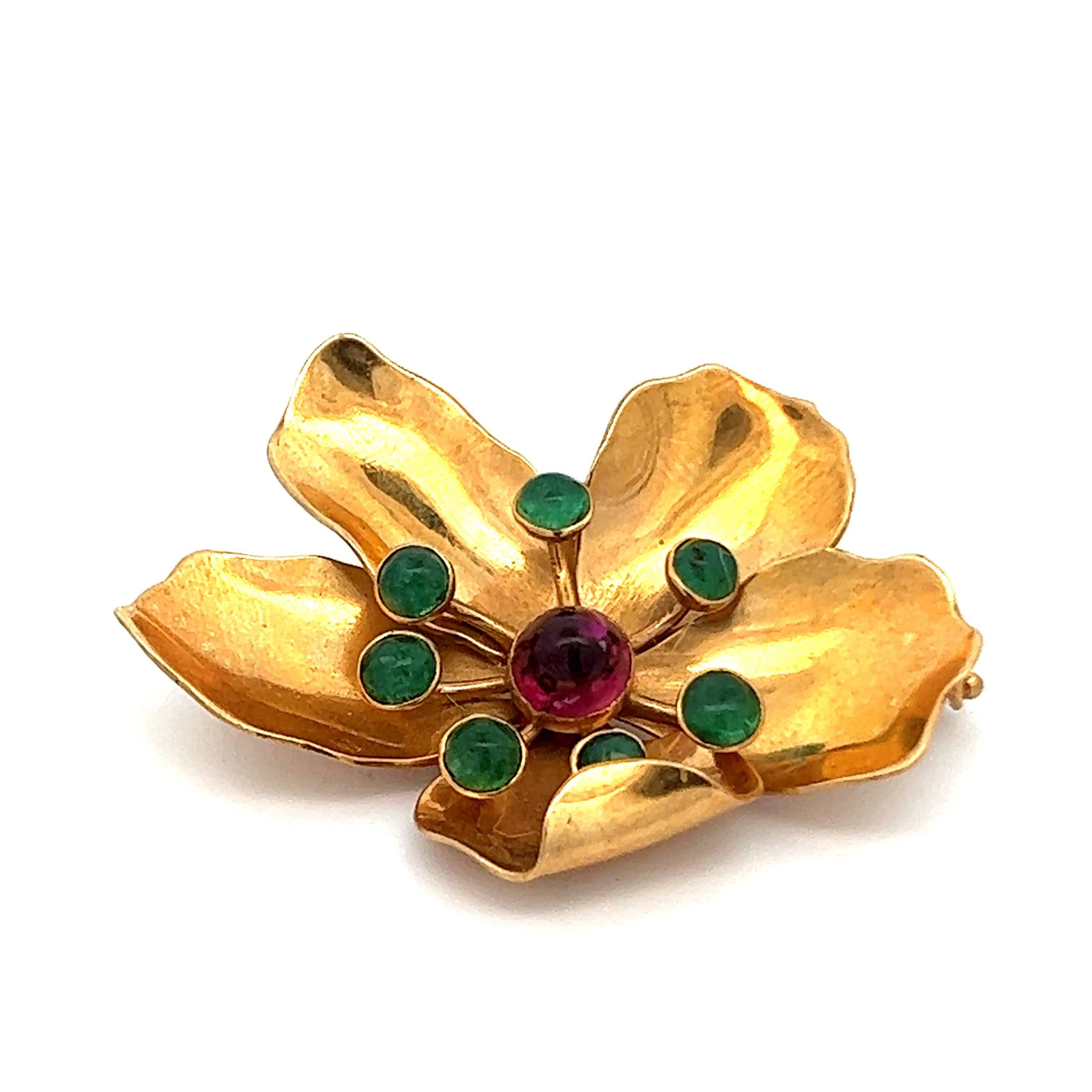 18K Mic Neugel Hyper Realistic Tourmaline and Emerald Cabochon Statement Pin  For Sale 5