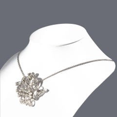 18K Midcentury Vintage Garland Intricated Open Work Diamond Necklace and Brooch