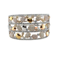 18k Mixed Yellow, White, Rose Gold Wide Diamond Bangle Totaling 11.42ct
