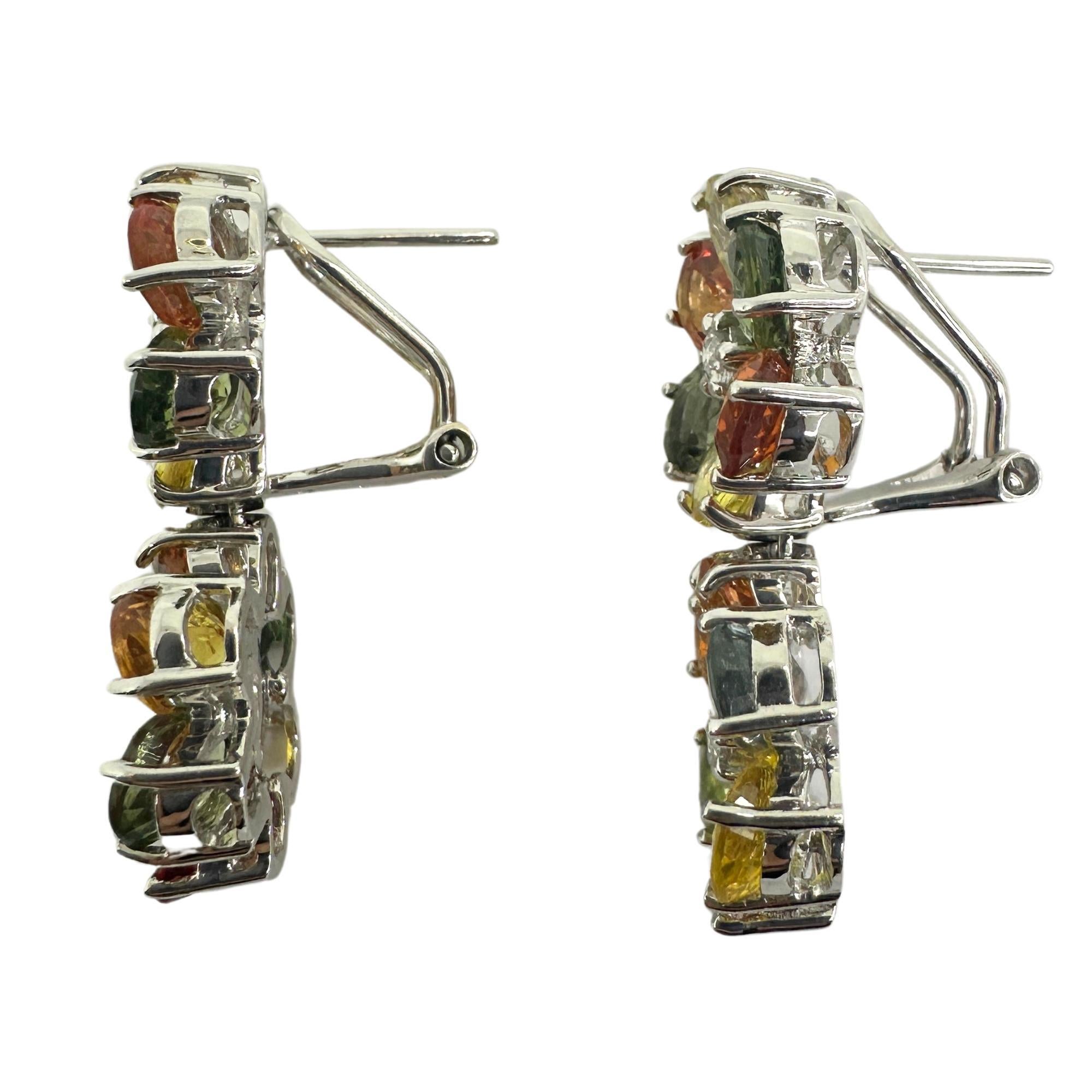 Women's 18k Modern Pear Cut Multicolor Sapphire and Diamond Flower Earrings For Sale