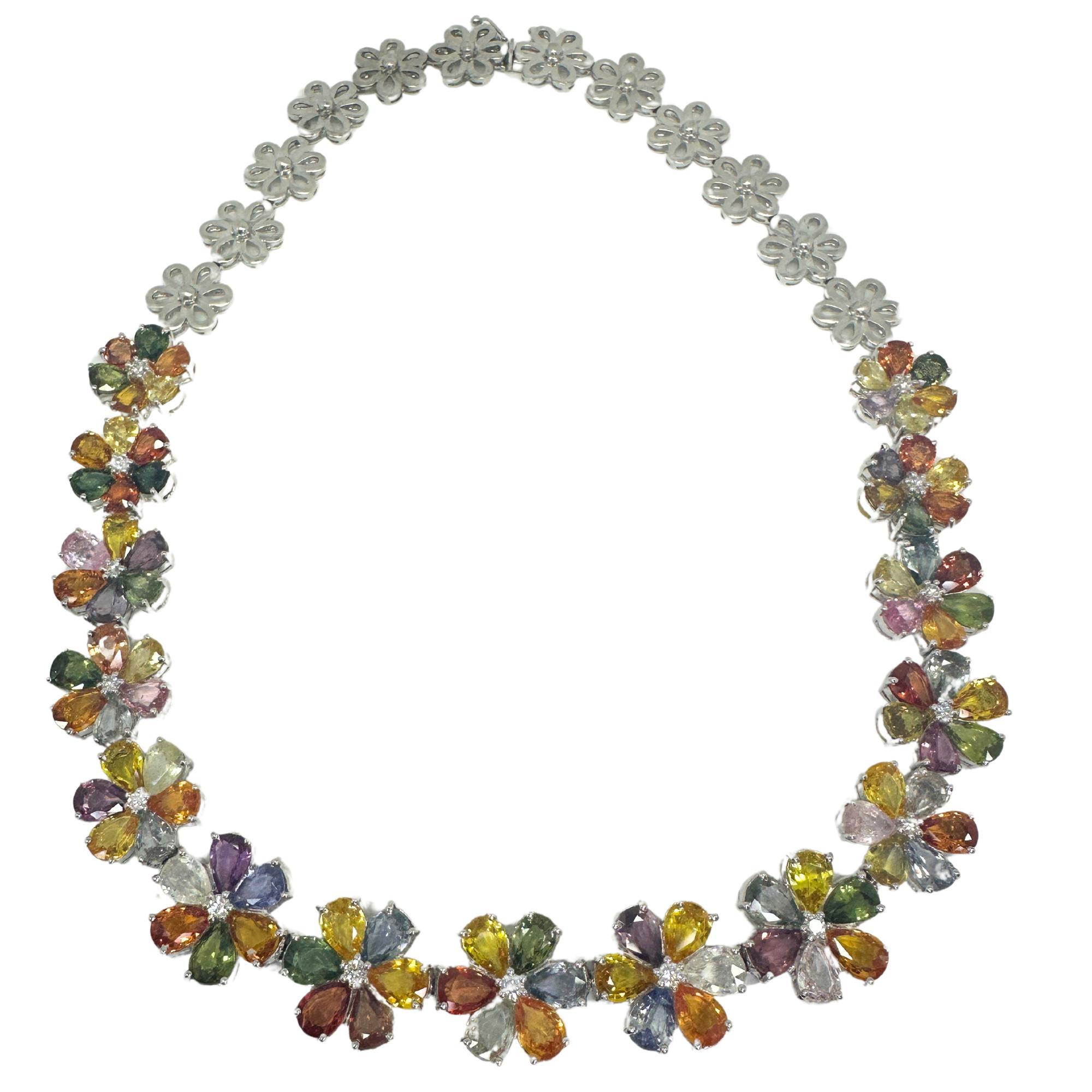 Collier moderne en saphirs multicolores taille poire 18 carats et diamants en vente 1
