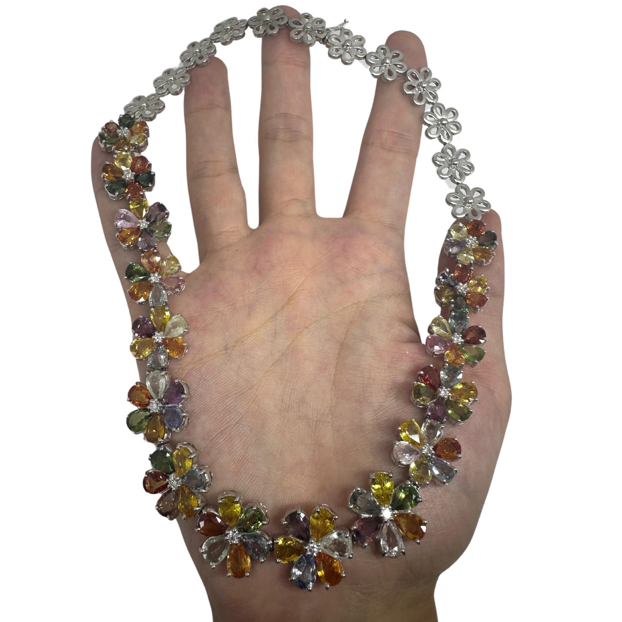 Collier moderne en saphirs multicolores taille poire 18 carats et diamants en vente 2