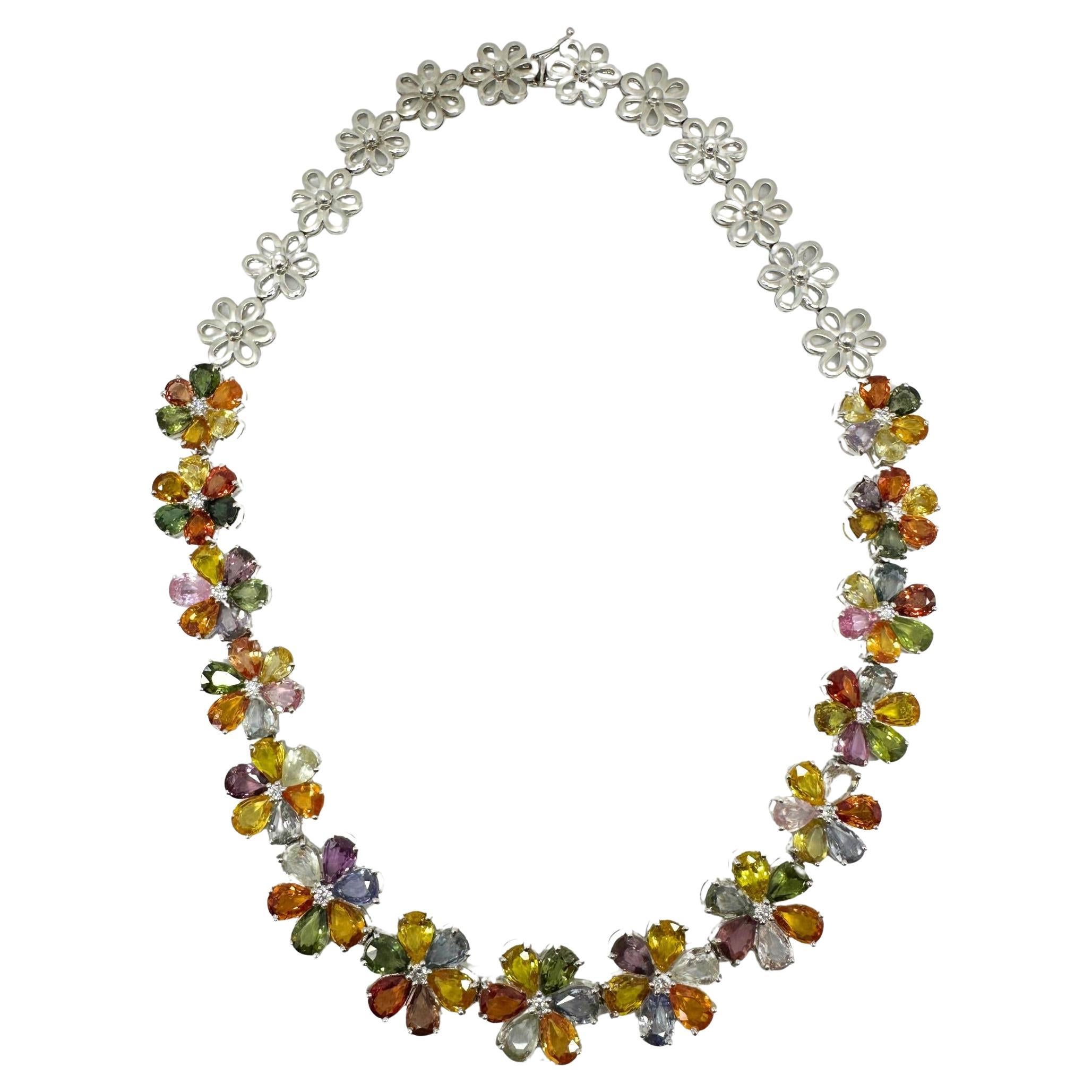 18k Modern Pear Cut Multicolor Sapphire and Diamond Necklace