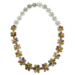 18k Modern Pear Cut Multicolor Sapphire and Diamond Necklace