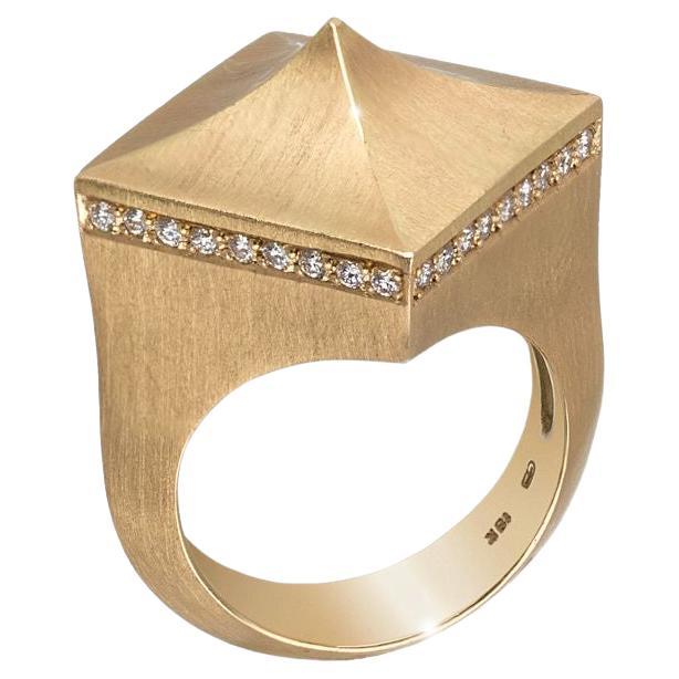 18k Modern Styled Gold Ring with Diamonds, by Gloria Bass For Sale