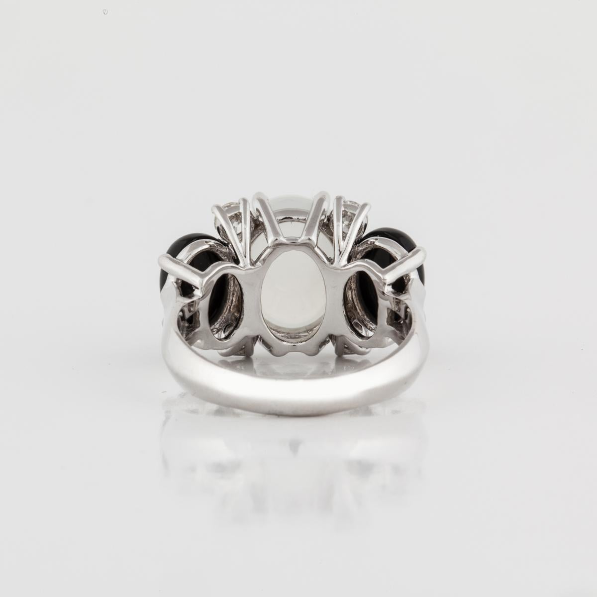 Women's or Men's 18 Karat Moonstone Onyx Diamond Ring