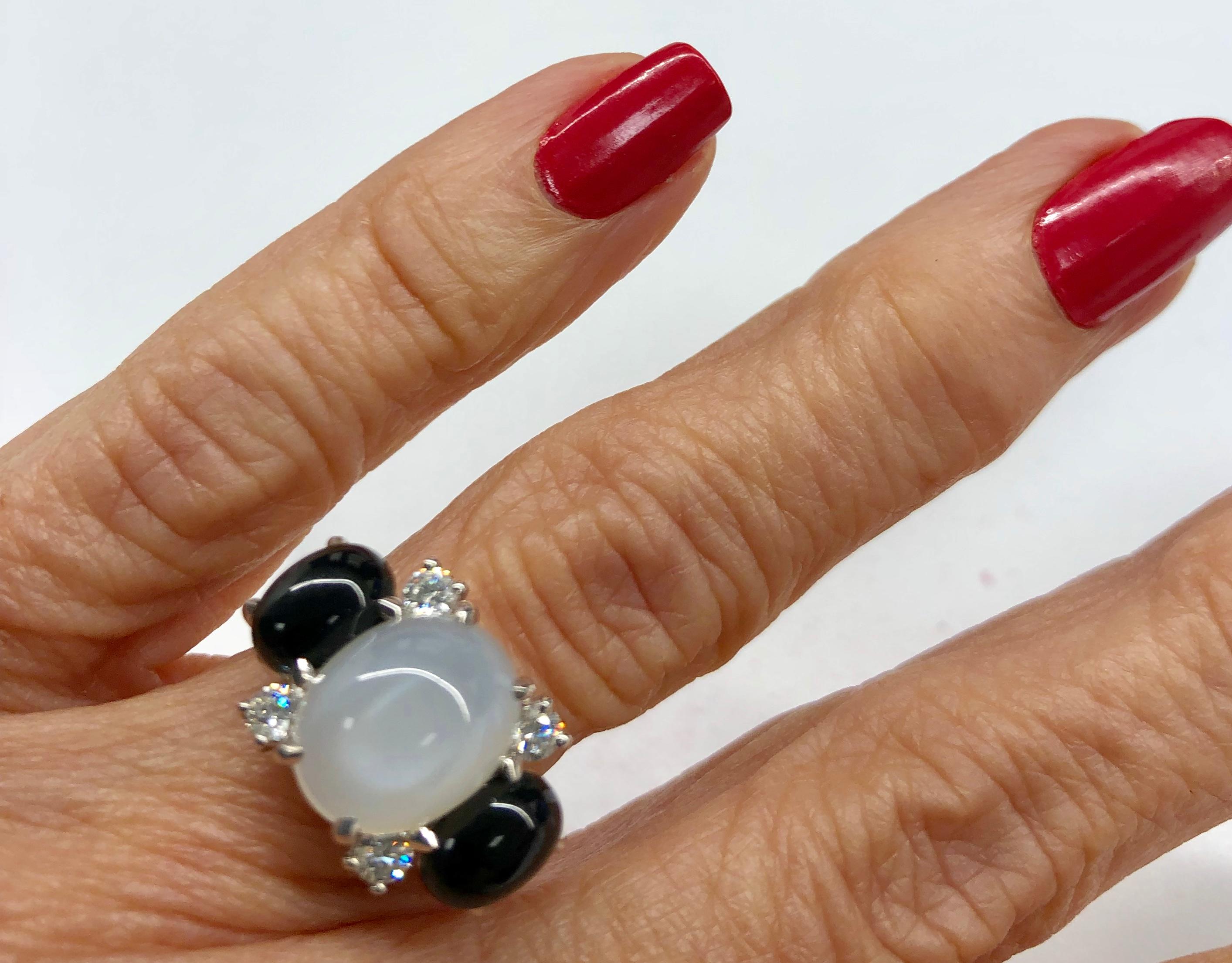 18 Karat Moonstone Onyx Diamond Ring 1